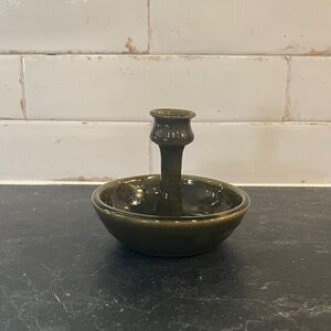 Hand thrown Glazed Olive Green Candlestick Holder Earthy Clay